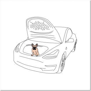 French Bull Dog Puppy in a Tesla Model 3 Frunk Posters and Art